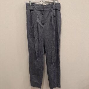 Express Women’s Ankle Blue Pants High Rise Pleated Belted Sz 10R Office School